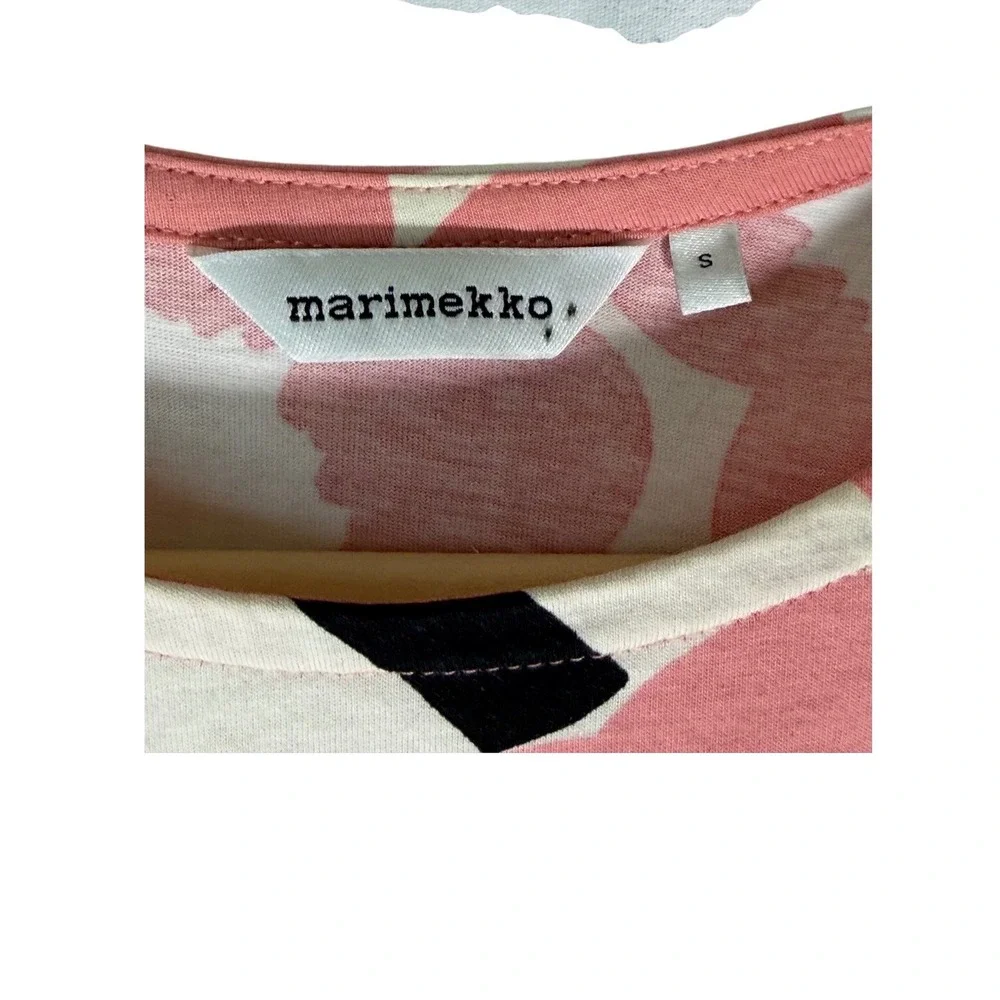 Marimekko Kauneus Unikko Pink Floral Cotton Shift Dress 3/4 Sleeve 049395 - Picture 9 of 9